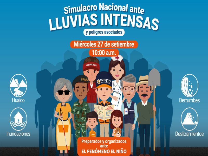 INDECI exhorta a la población a participar en el Simulacro Nacional ante Lluvias Intensas y Peligros Asociados el 27 de setiembre a las 10:00 a.m